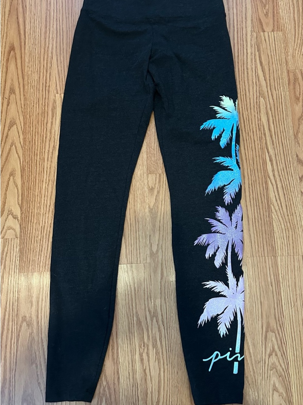 VS Pink Gray Glitter Logo Tropical Palm Joggers S